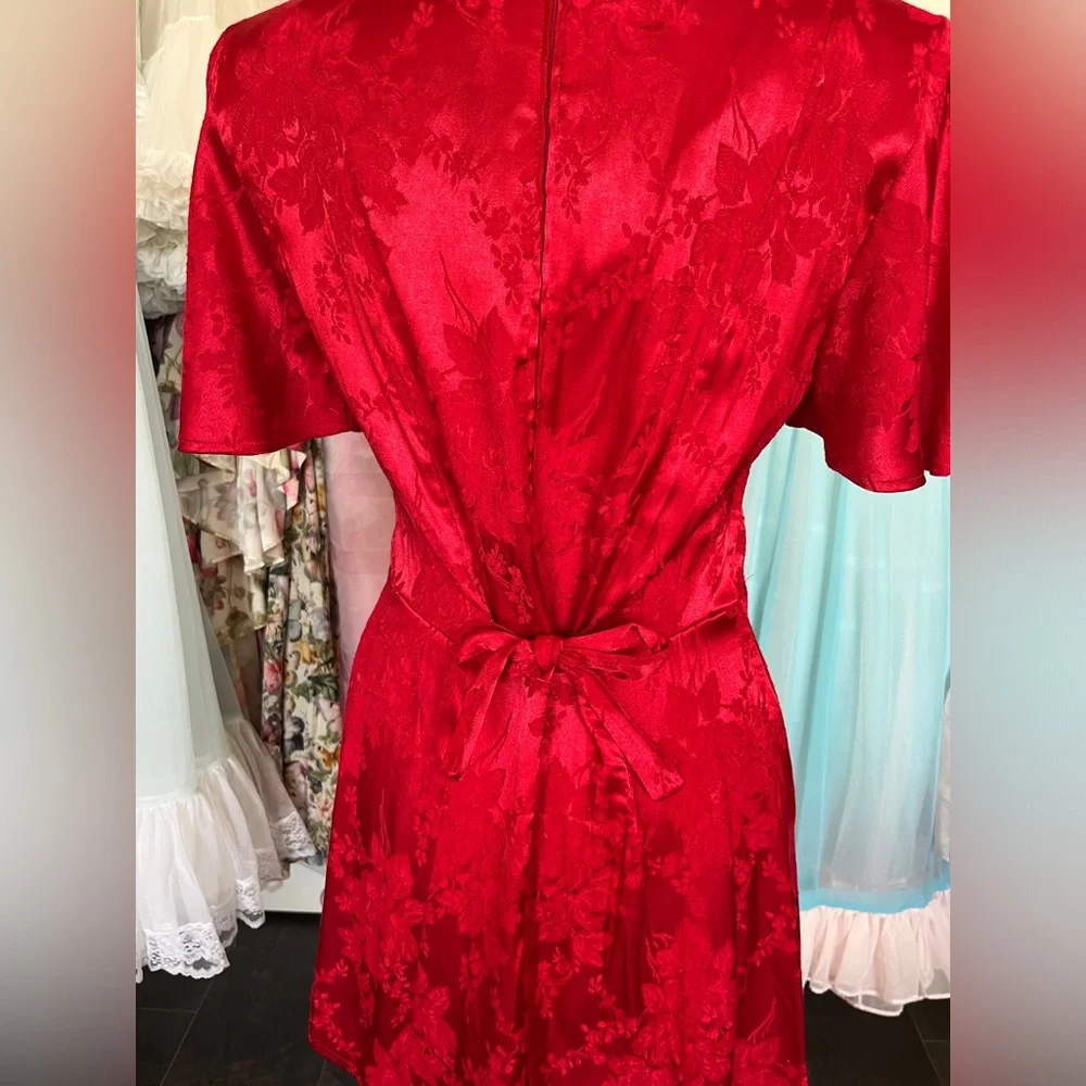 Olivia Rose ❤️ vintage 90s red satin flutter sleeve button front mini dress - Picture 5 of 9